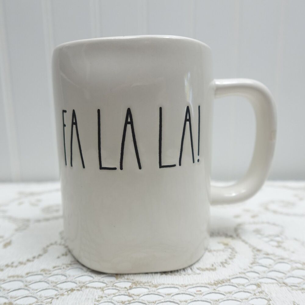 Rae Dunn Artisan Collection FA LA LA Coffee Mug Red Interior Christmas Holiday